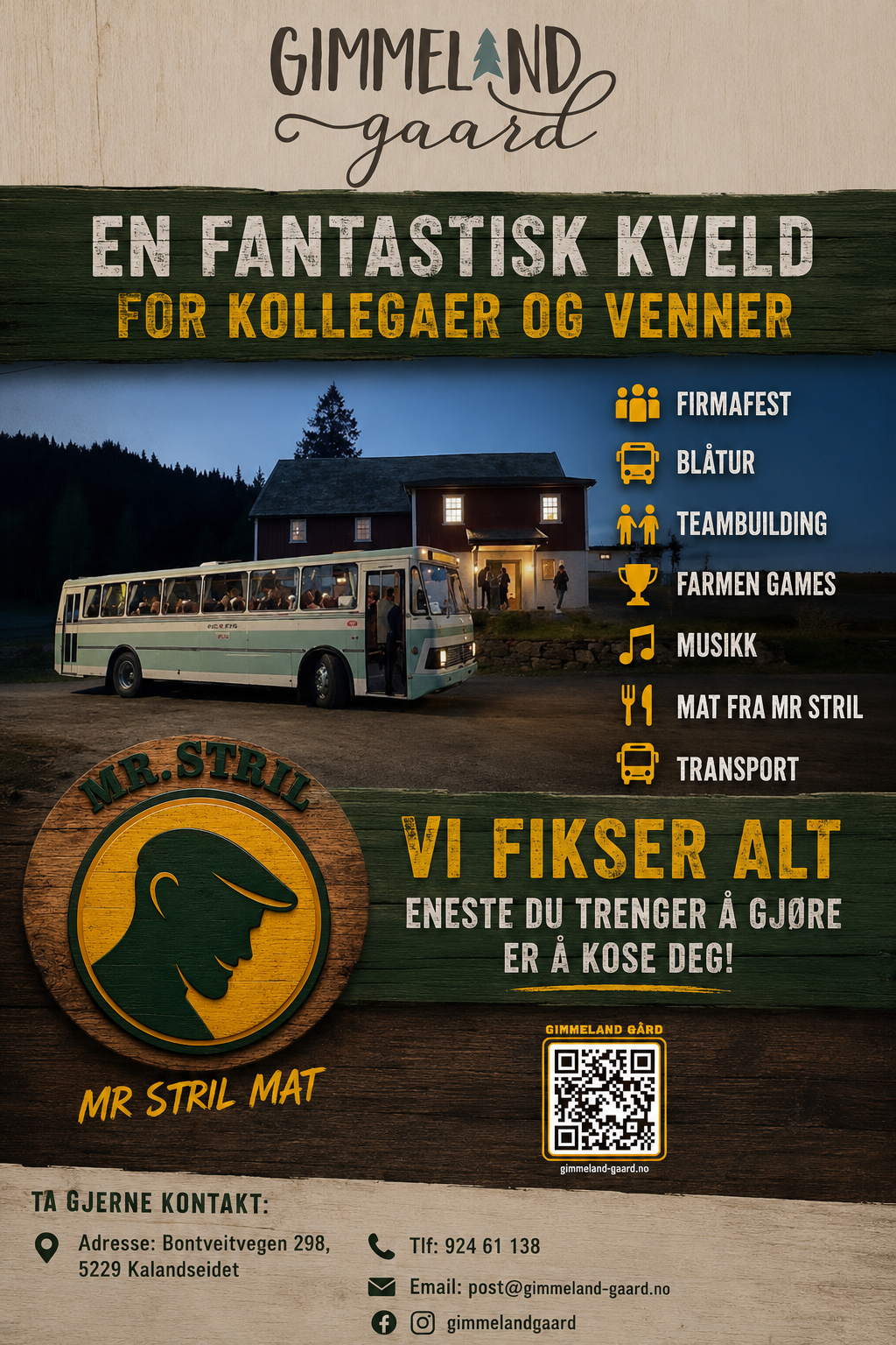 Flyer for arrangementer på Gimmeland Gård